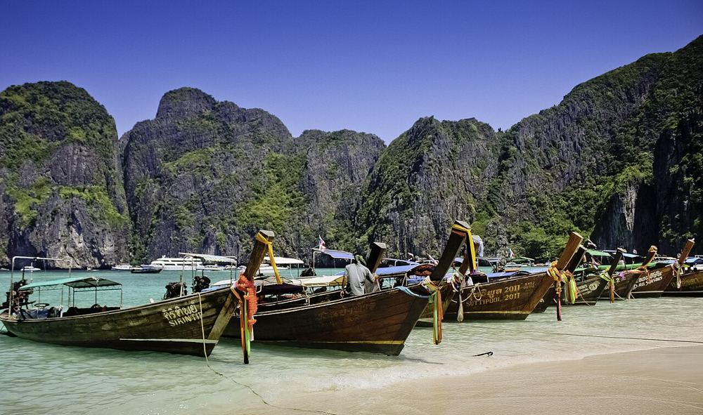 Longtail boats at Maya Bay, Krabi